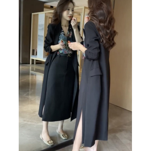 網紅爆款時尚氣質小個子風衣裙2023秋新款韓版雙排釦中長款西裝裙