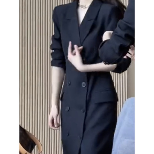 網紅爆款時尚氣質小個子風衣裙2023秋新款韓版雙排釦中長款西裝裙