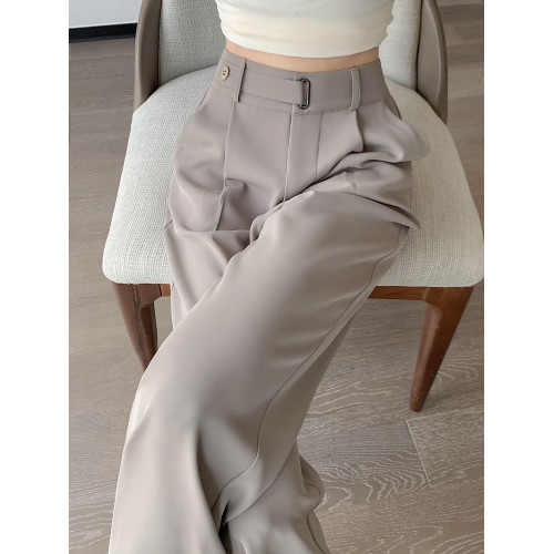 冰絲濶腿褲女夏季薄款高腰垂感直筒小個子高級感窄版拖地西裝褲子