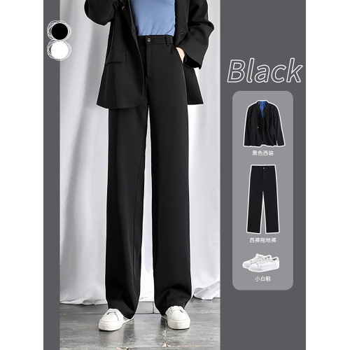 濶腿褲女2025春秋新款高腰拖地褲子垂感黑色秋冬大碼直筒褲西裝褲 濶腿褲女2025春秋新款高腰拖地褲子垂感黑色秋冬大碼直筒褲西裝褲