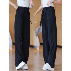 天絲棉麻濶腿褲女夏季薄款高腰垂感亞麻白色冰絲直筒慵懶拖地褲子