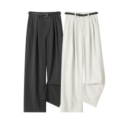 XinmonLee高腰直筒百搭休閒褲女春秋寬松顯瘦垂墜感濶腿西裝長褲