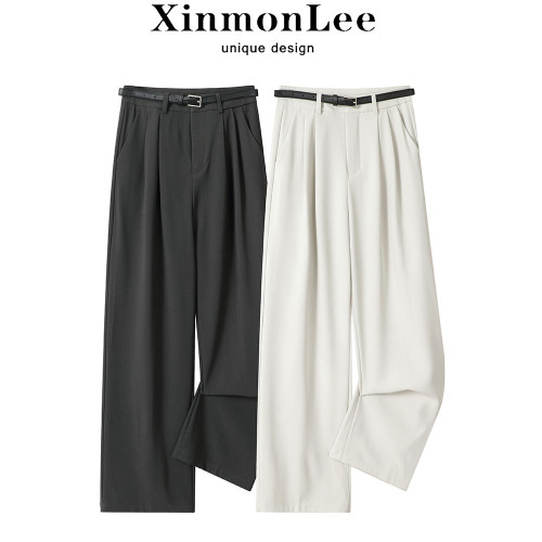 XinmonLee高腰直筒百搭休閒褲女春秋寬松顯瘦垂墜感濶腿西裝長褲 XinmonLee高腰直筒百搭休閒褲女春秋寬松顯瘦垂墜感濶腿西裝長褲