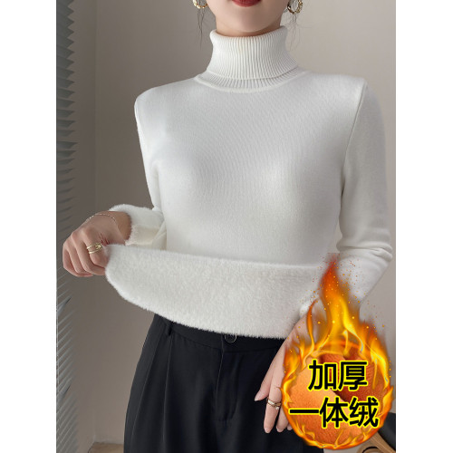 秋冬高領加絨毛衣女加厚一體絨內搭修身保暖打底衫套頭針織衫上衣