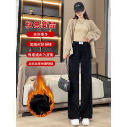 窄版濶腿褲女春秋冬季2025新款爆款雪尼爾直筒女褲休閒加絨褲子女
