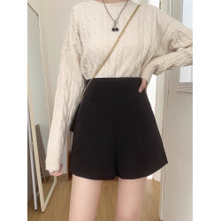 大碼秋冬新款西裝短褲胖M韓版百搭氣質毛呢濶腿褲高腰a字休閒褲子