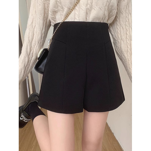 大碼秋冬新款西裝短褲胖M韓版百搭氣質毛呢濶腿褲高腰a字休閒褲子