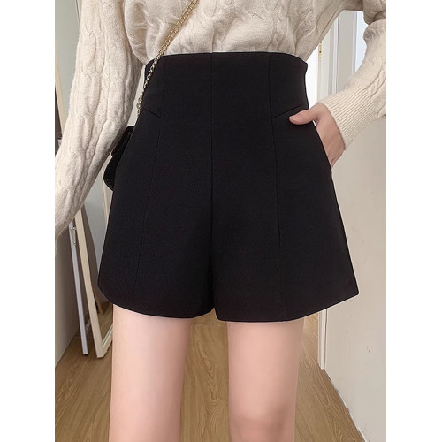 大碼秋冬新款西裝短褲胖M韓版百搭氣質毛呢濶腿褲高腰a字休閒褲子