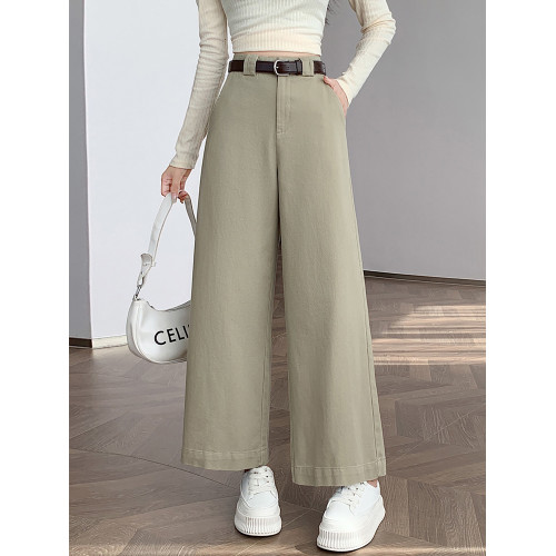 小個子顯高水洗棉工裝褲子女春秋2025新款高腰九分直筒窄版濶腿褲 小個子顯高水洗棉工裝褲子女春秋2025新款高腰九分直筒窄版濶腿褲