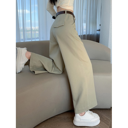 小個子顯高水洗棉工裝褲子女春秋2025新款高腰九分直筒窄版濶腿褲 小個子顯高水洗棉工裝褲子女春秋2025新款高腰九分直筒窄版濶腿褲