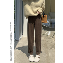 咖色哈倫蘿蔔褲女春秋美拉德巴恩風小個子九分休閒直筒顯瘦菸管褲