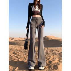 LuLu同款黑色微喇衛褲女2025秋冬新款加絨小個子寬松休閒喇叭褲子