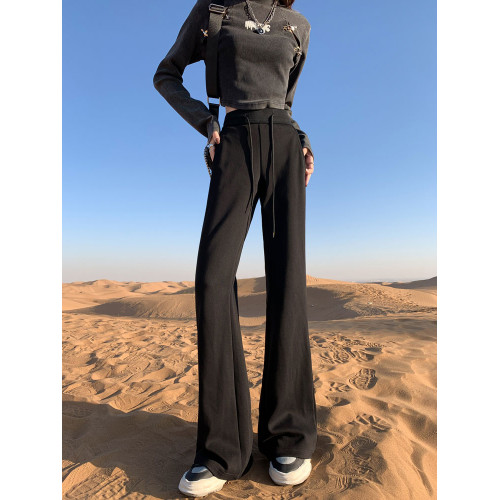 LuLu同款黑色微喇衛褲女2025秋冬新款加絨小個子寬松休閒喇叭褲子 LuLu同款黑色微喇衛褲女2025秋冬新款加絨小個子寬松休閒喇叭褲子