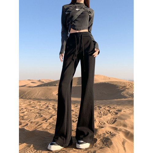 LuLu同款黑色微喇衛褲女2025秋冬新款加絨小個子寬松休閒喇叭褲子 LuLu同款黑色微喇衛褲女2025秋冬新款加絨小個子寬松休閒喇叭褲子