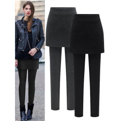 春秋加大碼包臀裙褲假兩件打底褲裙加絨加厚女松緊腰顯瘦小腳女褲