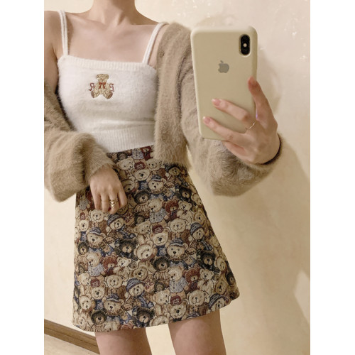 2025新款毛絨絨小熊刺綉少女感背心女夏外穿內搭辣妹針織吊帶上衣