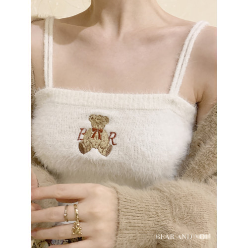 2025新款毛絨絨小熊刺綉少女感背心女夏外穿內搭辣妹針織吊帶上衣