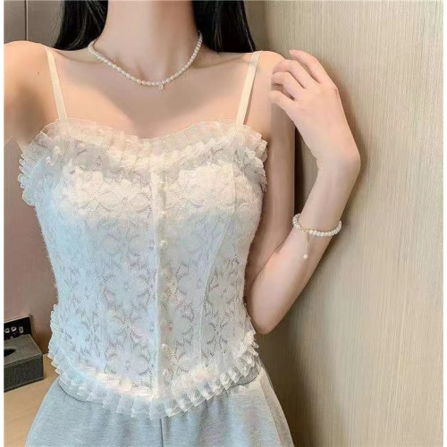 溫柔風蕾絲背心吊帶女春夏季2024年新款設計感帶胸墊外穿短款抹胸
