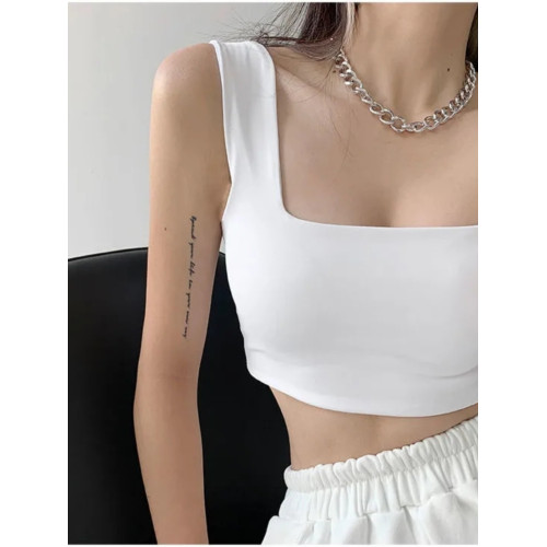 歐美ins街頭方領露鎖骨吊帶外穿小背心女純色寬肩帶打底運動上衣