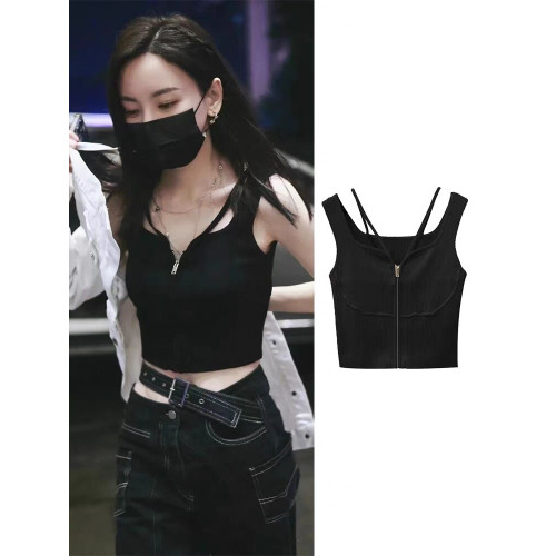 於文文同款黑色小吊帶背心女夏季外穿西裝內搭打底衫辣妹短款上衣