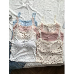 2024辣舞家甜辣蕾絲碎花吊帶背心女夏季新款外穿顯瘦紐釦小上衣