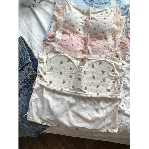 2024辣舞家甜辣蕾絲碎花吊帶背心女夏季新款外穿顯瘦紐釦小上衣