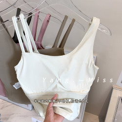 設計感 不對稱肩帶瑜珈背心 軟糯質感健身服 固定胸墊運動文胸女