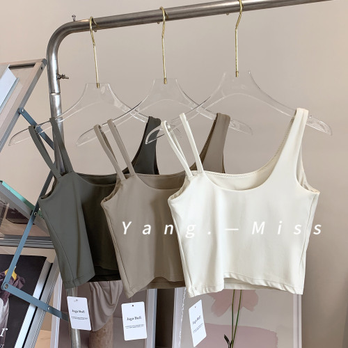 設計感 不對稱肩帶瑜珈背心 軟糯質感健身服 固定胸墊運動文胸女