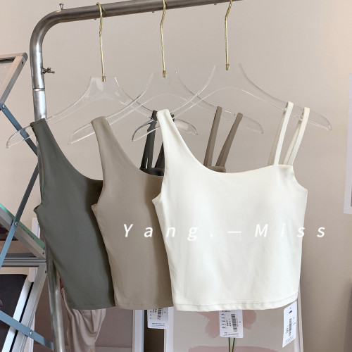 設計感 不對稱肩帶瑜珈背心 軟糯質感健身服 固定胸墊運動文胸女