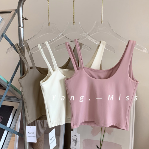 設計感 不對稱肩帶瑜珈背心 軟糯質感健身服 固定胸墊運動文胸女