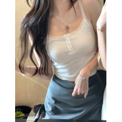 白色純欲風蕾絲小背心吊帶女夏季甜辣修身內搭帶胸墊打底外穿上衣