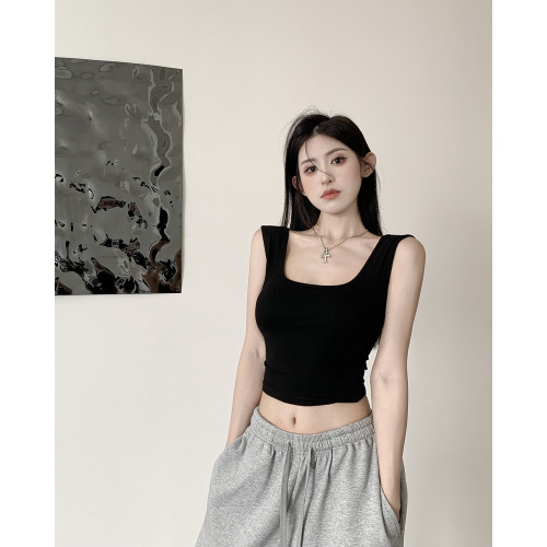 辣妹黑色方領針織吊帶背心女夏季外穿內搭遮副乳運動無袖短款上衣