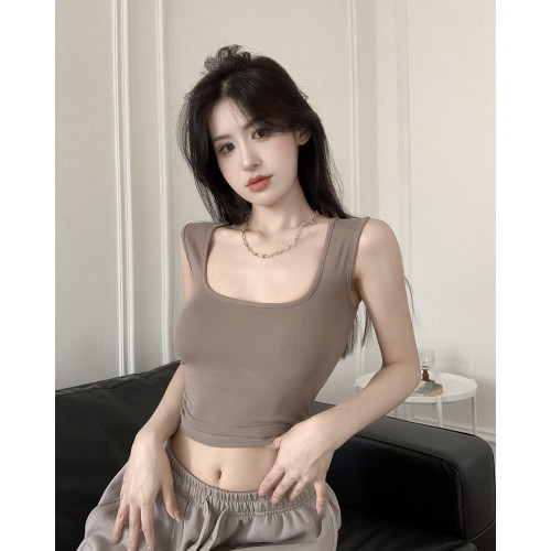 辣妹黑色方領針織吊帶背心女夏季外穿內搭遮副乳運動無袖短款上衣