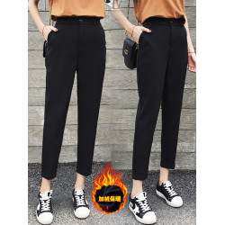 黑色西裝褲女2025秋冬加絨九分毛呢小個子菸管哈倫休閒西褲蘿蔔褲