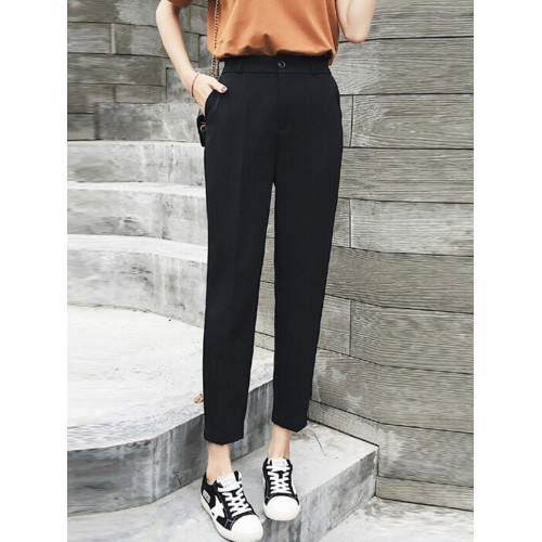 黑色西裝褲女2025秋冬加絨九分毛呢小個子菸管哈倫休閒西褲蘿蔔褲
