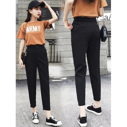 黑色西裝褲女2025秋冬加絨九分毛呢小個子菸管哈倫休閒西褲蘿蔔褲