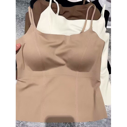 2024秋冬新款女士一體杯吊帶內衣簡約裸感無痕防走光抹胸顯瘦美背