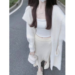 連帽大衣水貂絨毛衣開衫女秋冬慵懶風中長款過膝馬海毛針織衫外套