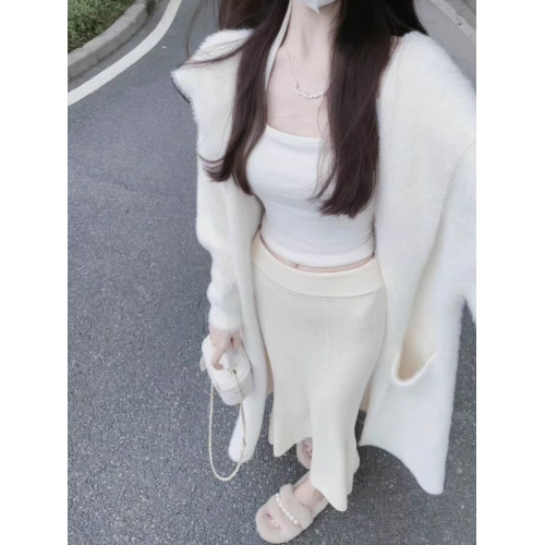 連帽大衣水貂絨毛衣開衫女秋冬慵懶風中長款過膝馬海毛針織衫外套