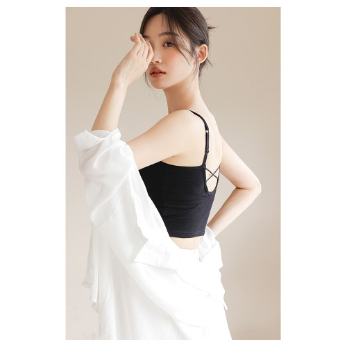 美背吊帶背心女夏季短款內搭帶胸墊內衣打底外穿白色抹胸辣妹上衣