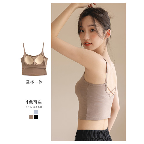 美背吊帶背心女夏季短款內搭帶胸墊內衣打底外穿白色抹胸辣妹上衣