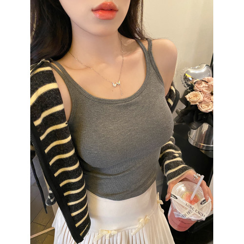 棕咖色帶胸墊加絨保暖吊帶背心女內搭2025新款秋冬外穿打底小上衣