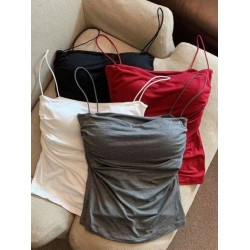 辣妹純欲褶皺吊帶背心女夏季細肩帶內搭甜辣風無袖上衣外穿帶胸墊