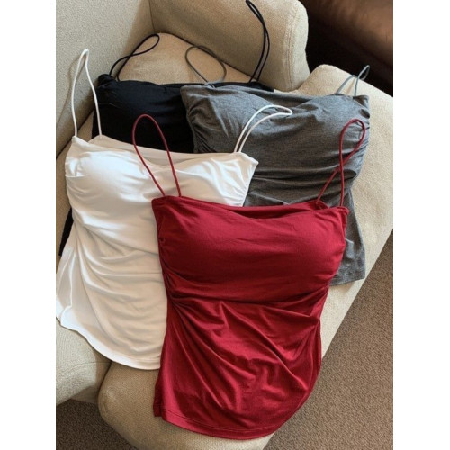 辣妹純欲褶皺吊帶背心女夏季細肩帶內搭甜辣風無袖上衣外穿帶胸墊