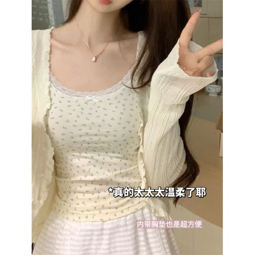 碎花奶油 帶胸墊吊帶背心女蕾絲純欲顯瘦夏季內搭外穿修身打底上