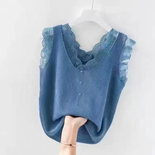 春夏季新款蕾絲吊帶背心女大碼寬松外穿內搭打底無袖紐釦背心上衣