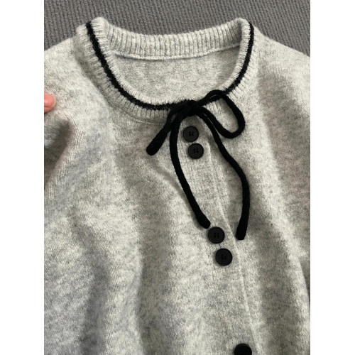 miu系溫柔蝴蝶結針織開衫女韓版簡約百搭圓領毛衣外套軟糯針織衫 miu系溫柔蝴蝶結針織開衫女韓版簡約百搭圓領毛衣外套軟糯針織衫