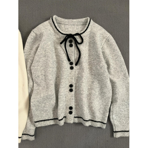 miu系溫柔蝴蝶結針織開衫女韓版簡約百搭圓領毛衣外套軟糯針織衫 miu系溫柔蝴蝶結針織開衫女韓版簡約百搭圓領毛衣外套軟糯針織衫