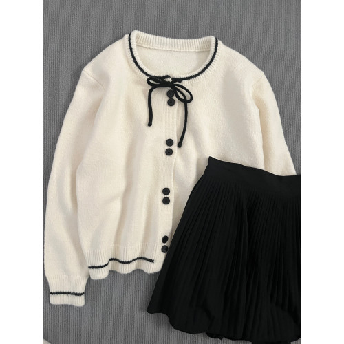 miu系溫柔蝴蝶結針織開衫女韓版簡約百搭圓領毛衣外套軟糯針織衫 miu系溫柔蝴蝶結針織開衫女韓版簡約百搭圓領毛衣外套軟糯針織衫