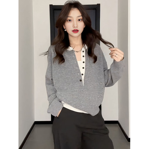 大碼女裝假兩件毛衣針織衫早秋新款胖mm寬松遮肚顯瘦內搭外穿上衣 大碼女裝假兩件毛衣針織衫早秋新款胖mm寬松遮肚顯瘦內搭外穿上衣